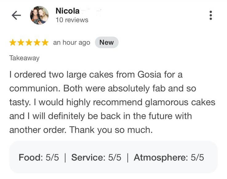 Service review of Glamorous Cakes